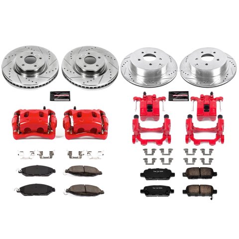 PowerStop Z23 Evolution Sport Brake Upgrade Kits with Calipers KC6497 Disc Kits, Pads, Drilled/Slotted Rotors, Red Calipers, Front/Rear, for Nissan, Kit thumbnail 3