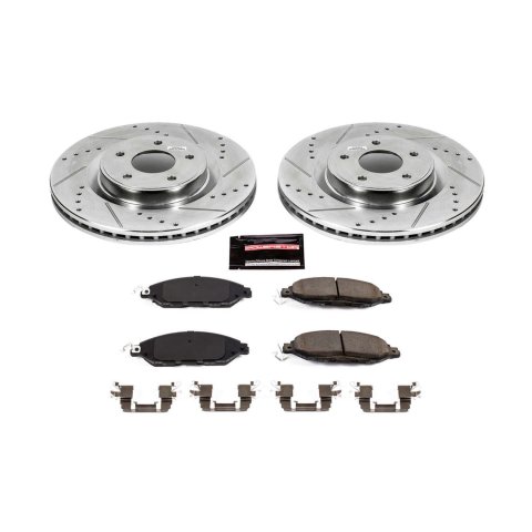 PowerStop Z23 Evolution Sport Brake Upgrade Kits with Calipers KC6497 Disc Kits, Pads, Drilled/Slotted Rotors, Red Calipers, Front/Rear, for Nissan, Kit thumbnail 7