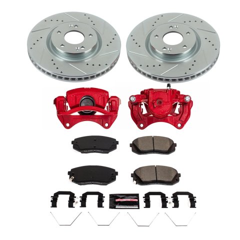 PowerStop Z23 Evolution Sport Brake Upgrade Kits with Calipers for 2016-2019 OPTIMA, SONATA - KC7509 Disc Kits, Calipers, Cross-drilled/Slotted Rotors, Red Calipers, Front, Hyundai, Kia, Kit thumbnail 5