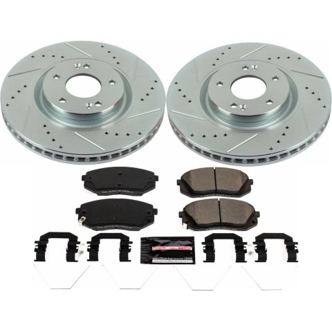 PowerStop Z23 Evolution Sport Brake Upgrade Kits with Calipers for 2016-2019 OPTIMA, SONATA - KC7509 Disc Kits, Calipers, Cross-drilled/Slotted Rotors, Red Calipers, Front, Hyundai, Kia, Kit thumbnail 7