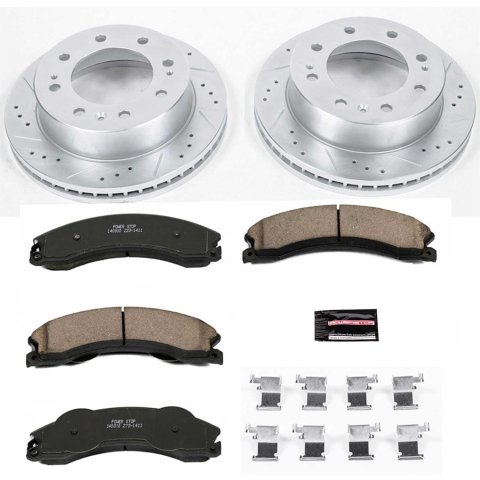 PowerStop Z23 Evolution Sport Brake Upgrade Kits K5559 Rotor/Pad, 1-Click, Z23, Iron, Drilled/Slotted, Carbon Fiber Ceramic Pad, Front, Chevy, GMC, Kit