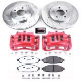 PowerStop Z26 Street Warrior Brake Upgrade Kits with Calipers KC1364-26 Disc Kits, Performance, Front, Cross-drilled/Slotted Rotors, Red Powdercoated Calipers, 2-piston, Ford, Lincoln, Mercury, Kit thumbnail 1