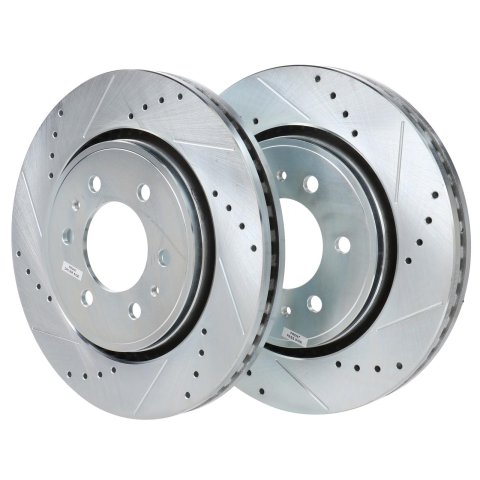 PowerStop Z36 Truck and Tow Brake Upgrade Kits with Calipers for 2007-2009 EXPEDITION, NAVIGATOR - KC4109-36 Rotors, Pads, Red Calipers, Drilled/Slotted Rotors, Pads, Front/Rear, Ford, Lincoln, Kit