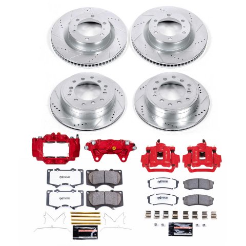 PowerStop Z36 Truck and Tow Brake Upgrade Kits with Calipers for 2015-2024 4RUNNER, 2016-2023 GX460 - KC5874A-36 Disc Kits, Calipers, Cross-drilled/Slotted Rotors, Red Calipers, Front Rear, Lexus, Toyota, Kit thumbnail 2