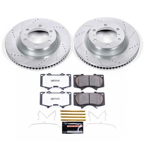 PowerStop Z36 Truck and Tow Brake Upgrade Kits with Calipers for 2015-2024 4RUNNER, 2016-2023 GX460 - KC5874A-36 Disc Kits, Calipers, Cross-drilled/Slotted Rotors, Red Calipers, Front Rear, Lexus, Toyota, Kit thumbnail 4