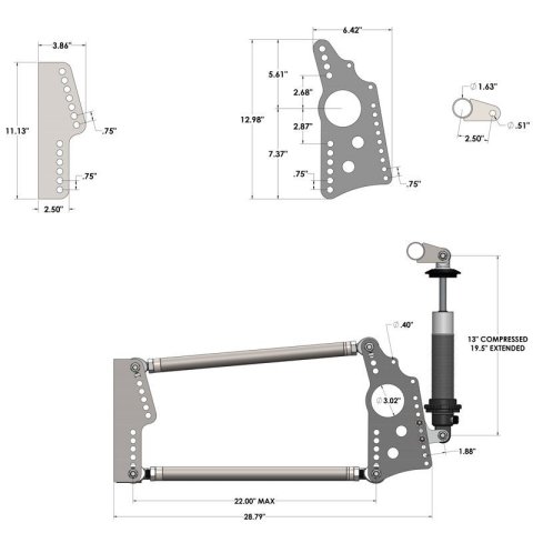 QA1 Heavy Duty Pro Rear Drag 4-Link System - Single Adjustable - 110lb Springs (2x qap14HT110, 2x qapDS701, 1x qap7838-1067, 1x qap7838-1068) thumbnail 7