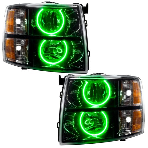Oracle Lighting 07-13 Chevrolet Silverado Assembled Halo Headlights Round Style -Green