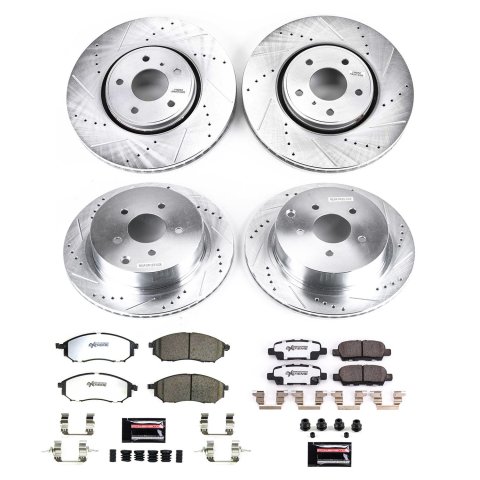 PowerStop Z26 Street Warrior Brake Upgrade Kits for 2010-2012 FX35, 2013 FX37, 2014 QX70 - K8878-26 Rotor and Pad Combos, Upgrade, Cross-drilled/Slotted Rotors, Carbon Fiber Ceramic Pads, Front and Rear, Infiniti, Kit thumbnail 4