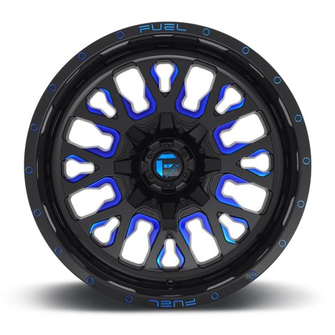 Fuel Off-Road Stroke D645 Series Gloss Black Wheels with Candy Blue Accents 17x9 Wheel, D645, 17 x 9, Aluminum, Black, Accents, 6 x 135mm Bolt Pattern, -12mm Offset, 4.530 in. Backspace, Each