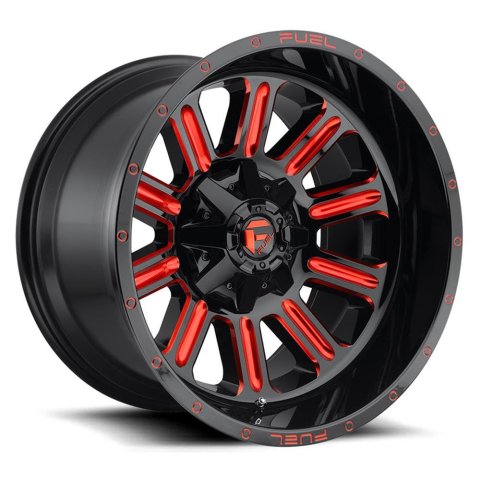 Fuel Off-Road Hardline D621 Series Gloss Black Wheels with Candy Red Accents 22x12 Wheel, Hardline, 22 x 12, Black, Accents, 6 x 135mm Bolt Pattern, -45mm Offset, 4.730 in. Backspace, Each