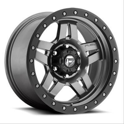 Fuel Off-Road Anza D558 Series Matte Gunmetal with Black Ring Wheels 17x8.5 Wheel, D558, Aluminum, Gray, 17 in. x 8.5 in., 5 x 5.50 in. Bolt Circle, 4.50 in. Backspace, Each