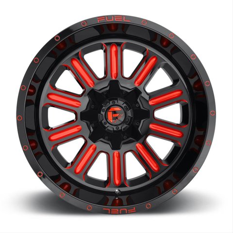 Fuel Off-Road Hardline D621 Series Gloss Black Wheels with Candy Red Accents 20x9 Wheel, Off-Road, D621, Aluminum, Black, Accents, 20 in. x 9 in., 6 x 5.5 in./6 x 135/139.70mm, 5.75 in. Backspace, Each