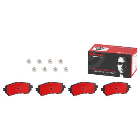 Brembo NAO Ceramic Brake Pads P49048N Pads, Brembo, Ceramic, Integrally Molded, Shims, with Hardware, Mazda, Set