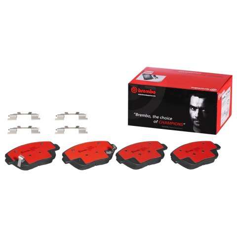 Brembo NAO Ceramic Brake Pads P30066N Pads, Brembo, Ceramic, Integrally Molded, Shims, with Hardware, For Hyundai, Set