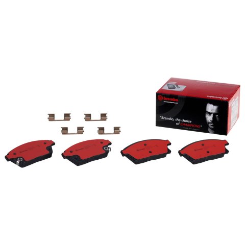 Brembo NAO Ceramic Brake Pads P59077N Pads, Brembo, Ceramic, Integrally Molded, Shims, with Hardware, Buick, Set
