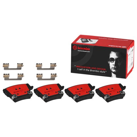 Brembo NAO Ceramic Brake Pads P23175N Pads, Brembo, Ceramic, Integrally Molded, Shims, with Hardware, Chrysler, Set
