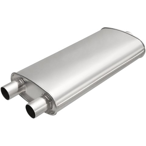 MagnaFlow Universal Steel 2 Inch Muffler 201-0065 Muffler, Universal, 2.00 in. Offset Inlet, 2.50 in. Center Outlet, Oval, Steel, Aluminized, Each
