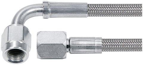 Allstar Performance Braided Steel Lines ALL46404-22 Brake Lines, Stainless Steel, - 4 AN, Straight, 90 Degree, Female Threads, 22.00 in. Length, Each
