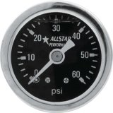 Allstar Performance Gauges ALL80204 Gauges, Pressure, Analog, Round, 0-60 psi, Black Face, White Numbers and Pointer, Polished Bezel, Liquid-filled, Mechanical, 1 1/2 in. Diameter, Each thumbnail 1