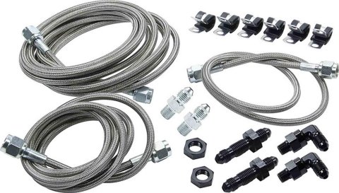Allstar Performance Brake Line Hose Kits ALL42062 Hoses, Dirt Track Car, Late Model, Front Lines, Stainless/Rubber Lines, with Black Anodized Fittings, Clamps, Brackets, Kit