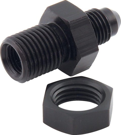 Allstar Performance Bulkhead Fittings ALL50105 Fitting, Straight, Aluminum, Black Anodized, -4 AN Male Threads, Bulkead Nut, Each