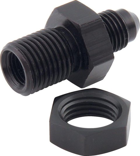 Allstar Performance Bulkhead Fittings ALL50104 Fitting, Straight, Aluminum, Black Anodized, -3 AN Male Threads, Bulkead Nut, Each