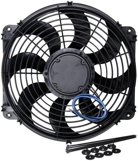 14 Inch 1,530 CFM Allstar Performance Curved Blade Electric Fan ALL30074 Fan, Single, in. Diameter, Reversible, cfm, Black, Plastic, Kit