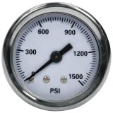 Allstar Performance Gauges ALL99345 Gauges, Brake Pressure, Analog, Round, 0-1,500 psi, White Face, Black Numbers and Pointer, Polished Bezel, Liquid-filled, 1 1/2 in. Diameter, Each thumbnail 1