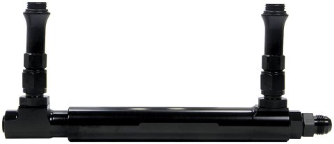 Allstar Performance Fuel Logs ALL26151 Log, Adjustable, Aluminum, Black Anodized, -8 AN Inlet, 3/4 in.-16 in. O-ring Outlets, Each