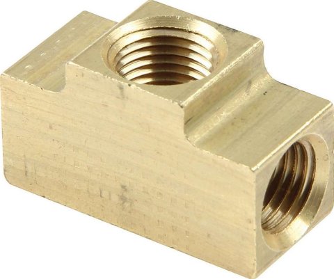 Allstar Performance Brake Fittings ALL50137 Tee, Brass, Fits 3/16 in. Line. Thread, Female Inverted Flare, 1/8 NPT Gauge Port, Each thumbnail 1