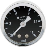 Allstar Performance Shockproof Pressure Gauges ALL80210 Gauge, Shockproof, Fuel Pressure, 0-15 psi, 1 1/2 in. Diameter, Analog, Full Sweep, Mechanical, Black Face, Stainless Steel Bezel, Each thumbnail 2