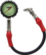 Allstar Performance Tire Gauges ALL44058 Pressure Gauge, Analog, 0-60 psi., 2.25 in. Swivel Head, 14.00 in. Hose Length, Green Glow-in-the-Dark Face, Pressure Relief Valve, Each thumbnail 1