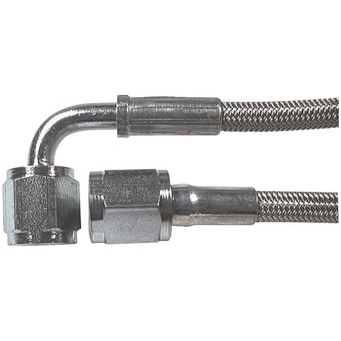 Allstar Performance Braided Steel Lines ALL46312-42 Brake Lines, Stainless Steel, -4 AN, Straight, 90 Degree, Female Threads, 42.00 in. Length, Each