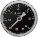Allstar Performance Gauges ALL80214 Gauges, Pressure, Analog, Round, 0-60 psi, Black Face, White Numbers and Pointer, Polished Bezel, Mechanical, 1 1/2 in. Diameter, Each thumbnail 1