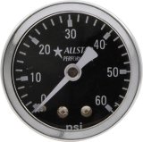 Allstar Performance Gauges ALL80214 Gauges, Pressure, Analog, Round, 0-60 psi, Black Face, White Numbers and Pointer, Polished Bezel, Mechanical, 1 1/2 in. Diameter, Each thumbnail 2