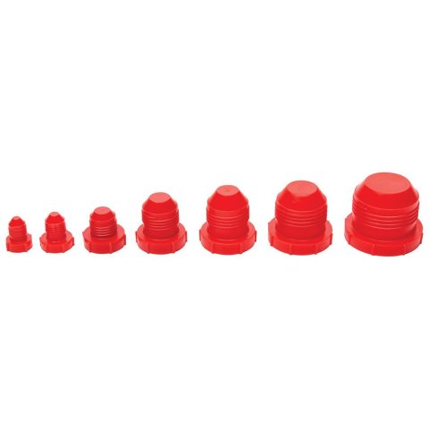 Allstar Performance Cap and Plug Kits ALL50810 AN Plugs, Plastic, Red, Five of Each Size -3 AN to -16 AN Male, Kit