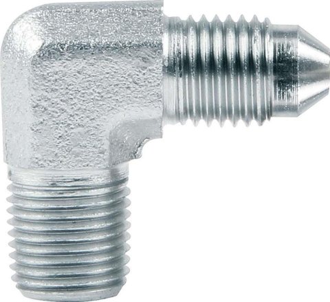 Allstar Performance Brake Fittings ALL50018 Fitting, Adapter, AN to NPT, 90 Degree, Steel, Zinc, -3 AN, 1/8 in. NPT, Each thumbnail 1