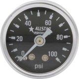Allstar Performance Gauges ALL80216 Gauges, Fuel Pressure, Analog, Round, 0-100 psi, Black Face, White Numbers and Pointer, Polished Bezel, Mechanical, 1 1/2 in. Diameter, Each thumbnail 1
