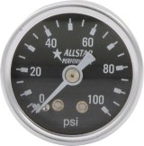 Allstar Performance Gauges ALL80216 Gauges, Fuel Pressure, Analog, Round, 0-100 psi, Black Face, White Numbers and Pointer, Polished Bezel, Mechanical, 1 1/2 in. Diameter, Each thumbnail 2