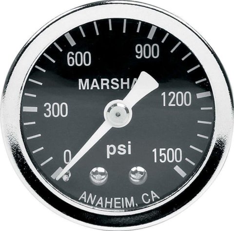 Allstar Performance Gauges ALL80218 Gauges, Pressure, Analog, Round, 0-1,500 psi, Black Face, White Numbers and Pointer, Polished Bezel, Mechanical, 1 1/2 in. Diameter, Each