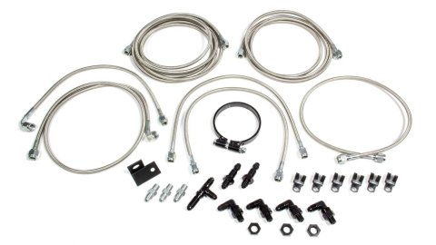 Allstar Performance Brake Line Hose Kits ALL42054 Hoses, Dirt Track Car, Late Model, Lines, Stainless/Rubber Lines, with Black Anodized Fittings, Clamps, Brackets, Kit