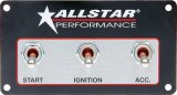 Allstar Performance Electrical Switch Panels ALL80165 compact three switch panel has sealed weatherproof toggle switches for use in open cockpit thumbnail 1