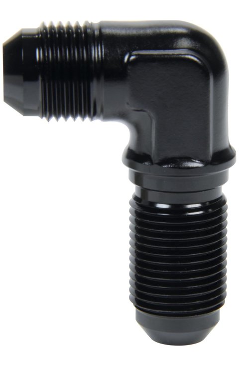 Allstar Performance Bulkhead Fittings ALL49621 Fitting, Bulkhead, Aluminum, Black Anodized, 90 Degree, -4 AN, Male Threads, Each