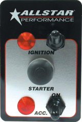 Allstar Performance Ignition Switch Panels ALL80146 Starter Panel, One Push-Button, Momentary, Two Toggle Switches, Ignition, With Light, Each thumbnail 1