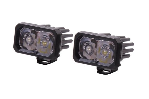 Diode Dynamics Stage Series 2 Light Pods DD6399P Auxiliary Light, LED Light, SSC2, Sport White, Spot, Red Backlight, Clear Lens, 2.0 in. x 3.0 in., Rectangle, Aluminum Housing, Pair