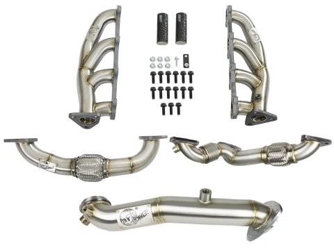 aFe Twisted Steel Headers 48-34137 Headers, Steel, Shorty, Stainless Steel, Brushed, Round Port, Chevrolet, GMC, 6.6L Diesel, Kit
