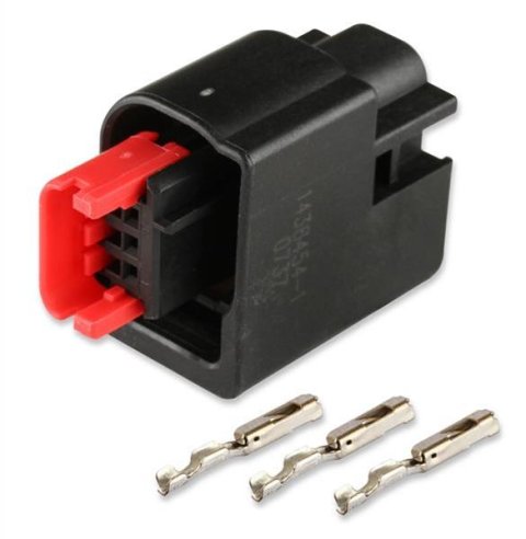 Holley Wiring Harness Connectors 570-239 Weatherproof Connectors, EFI, Ford Coyote, Cam Position Sensor Connector, Sealed, 3-pin, Female, Black Plastic, with Pins, Seals, TPA, Each
