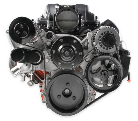 Holley Mid-Mount Complete Accessory Systems 20-180 Drive Systems, LS Mid-Mount, Serpentine Style, Alternator, Water Pump, Power Steering, A/C, Hardware, Natural Finish, Chevy, 4.8-7.0L, Kit