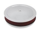 Holley Air Cleaner Assemblies 120-4130 Cleaners, 16 in. Round, 5.125 in. Horn, Dropped Base, Steel, Chrome, Gauze Filter, Washable, Red, 3 in. Tall, fits Model 4150, 4160, Each thumbnail 2