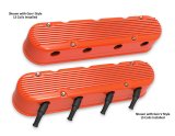 Holley Aluminum LS Valve Covers 241-183 Covers, LS, Center and Perimeter Bolt, Tall, Finned, Cast Aluminum, Orange Gloss, Two-Piece, Chevy, LS, 4.8-7.0L, Pair thumbnail 2